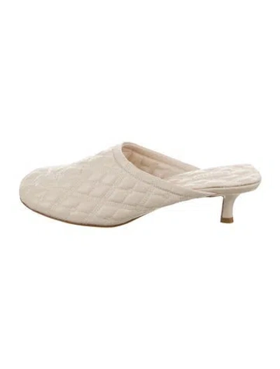 Pre-owned Burberry Leather Embroidered Accent Mules In Neutral