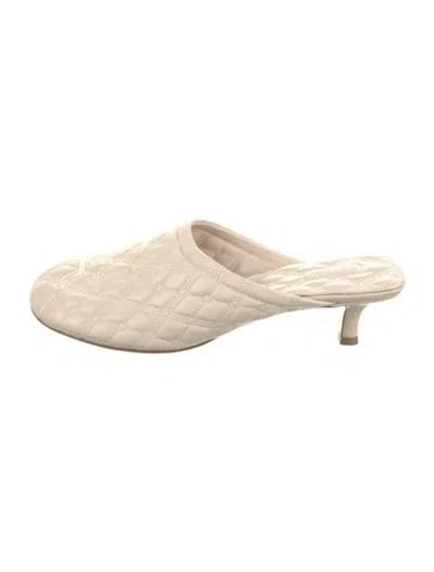 Pre-owned Burberry Leather Embroidered Accent Mules In Neutral