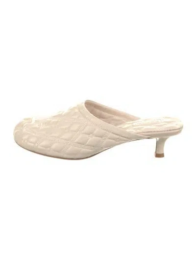 Pre-owned Burberry Leather Embroidered Accent Mules In Neutral