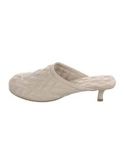 Pre-owned Burberry Leather Embroidered Accent Mules In Neutral