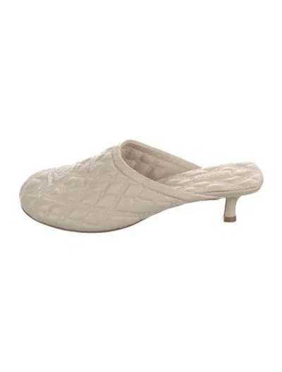 Pre-owned Burberry Leather Embroidered Accent Mules In Neutral
