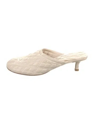 Pre-owned Burberry Leather Embroidered Accent Mules In Neutral