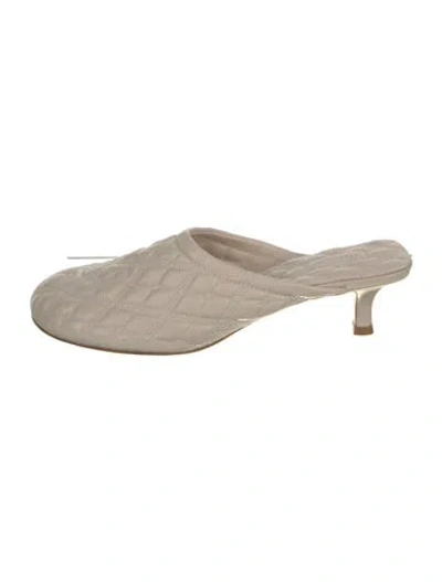 Pre-owned Burberry Leather Embroidered Accent Mules In Neutral