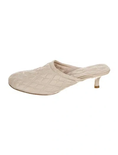 Pre-owned Burberry Leather Embroidered Accent Mules In Neutral