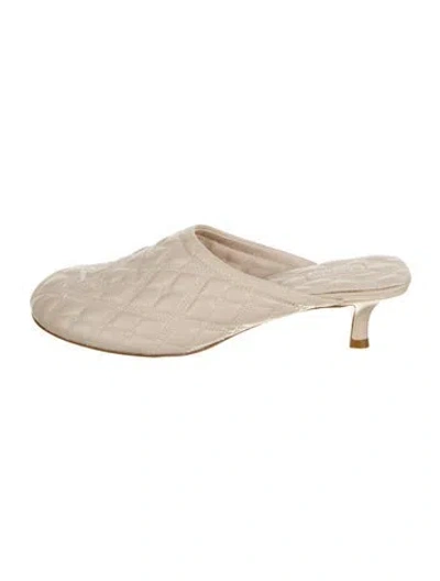 Pre-owned Burberry Leather Embroidered Accent Mules In Neutral