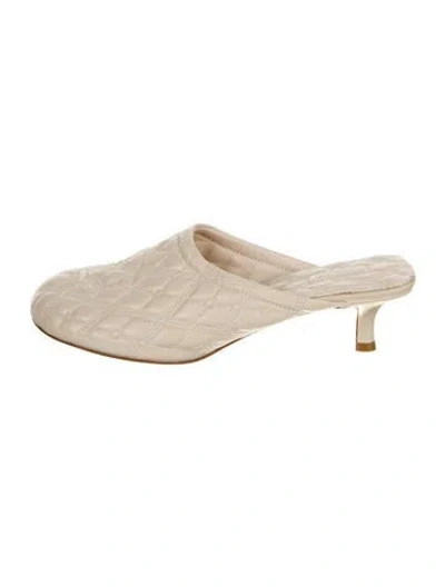 Pre-owned Burberry Leather Embroidered Accent Mules In Neutral