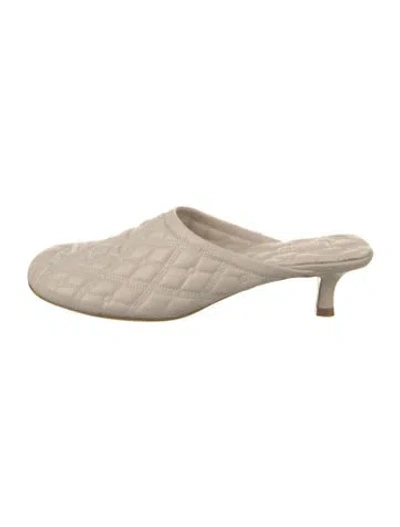 Pre-owned Burberry Leather Embroidered Accent Mules In Neutral