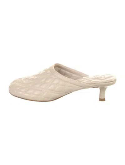 Pre-owned Burberry Leather Embroidered Accent Mules In Neutral