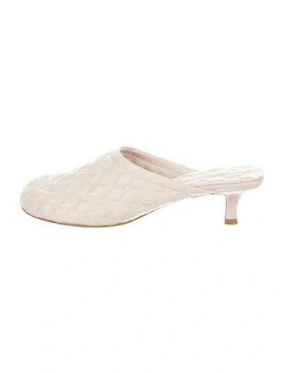 Pre-owned Burberry Leather Embroidered Accent Mules In Neutral
