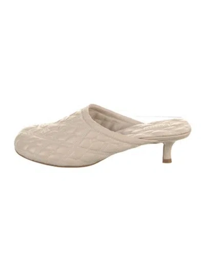 Pre-owned Burberry Leather Embroidered Accent Mules In Neutral