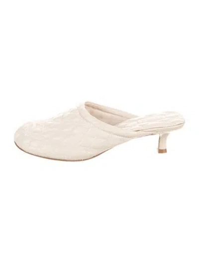 Pre-owned Burberry Leather Embroidered Accent Mules In Neutral