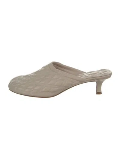 Pre-owned Burberry Leather Embroidered Accent Mules In Neutral