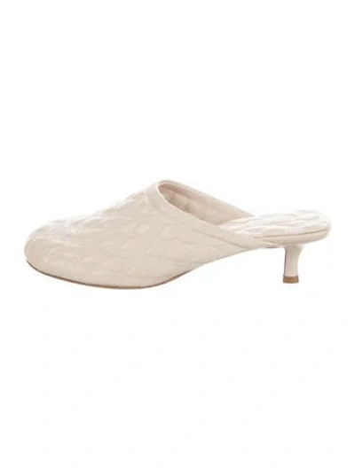 Pre-owned Burberry Leather Embroidered Accent Mules W/ Tags In Neutral