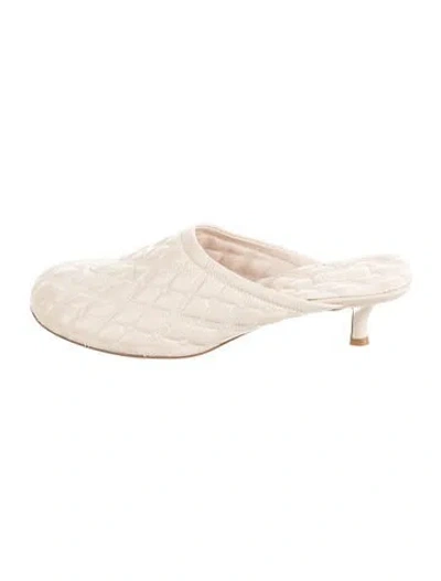 Pre-owned Burberry Leather Embroidered Accent Mules W/ Tags In Neutral