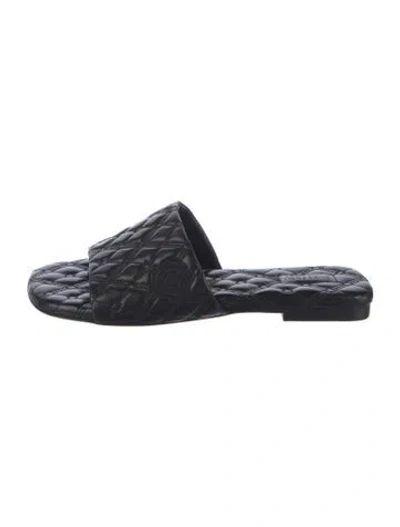 Pre-owned Burberry Leather Embroidered Accent Slides In Black