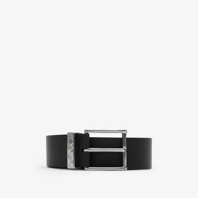Burberry Leather Engraved Check Belt In Black