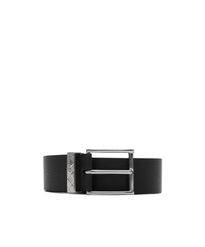 Burberry Leather Engraved Check Belt In Black