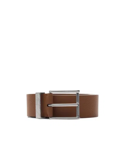Burberry Leather Engraved Check Belt In Hazel