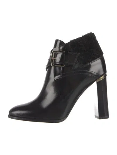 Pre-owned Burberry Leather Faux Fur Trim Boots In Black
