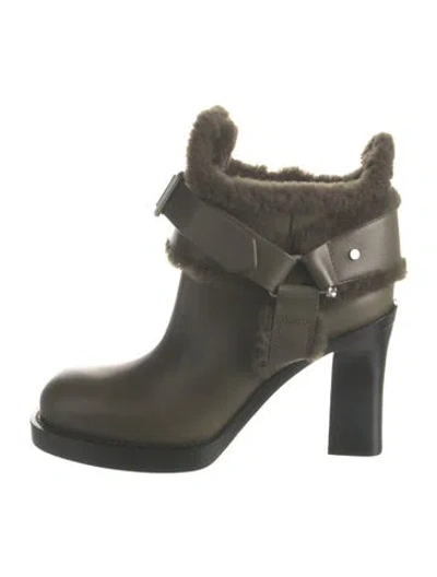 Pre-owned Burberry Leather Faux Fur Trim Boots In Green
