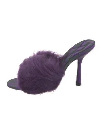 Pre-owned Burberry Leather Faux Fur Trim Slides In Purple