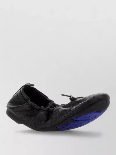 Burberry Leather Fawn Ballerinas Perforated Bow Elastic Trim In Multi