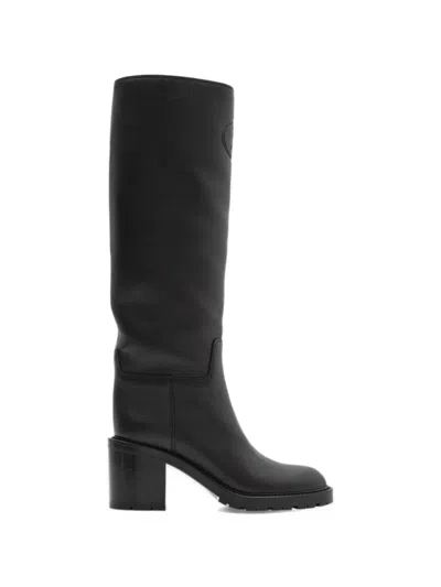 Burberry Leather Fife Heel Boots​ In Black