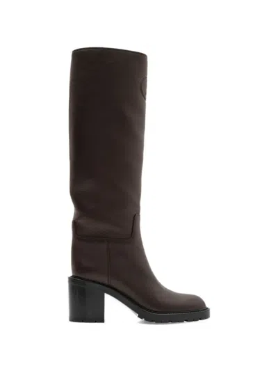 Burberry Leather Fife Heel Boots​ In Brown