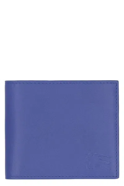 Burberry Equestrian Knight Leather Wallet In Blue
