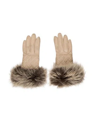 Pre-owned Burberry Leather Fox Fur Gloves In Neutral