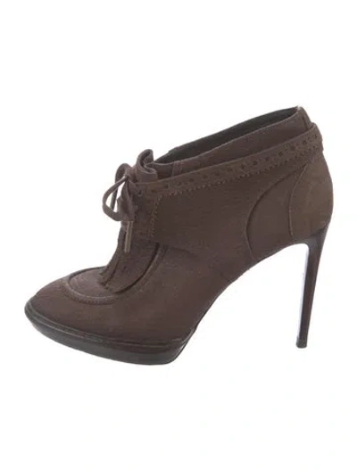 Pre-owned Burberry Leather Fringe Trim Accent Lace-up Boots In Brown