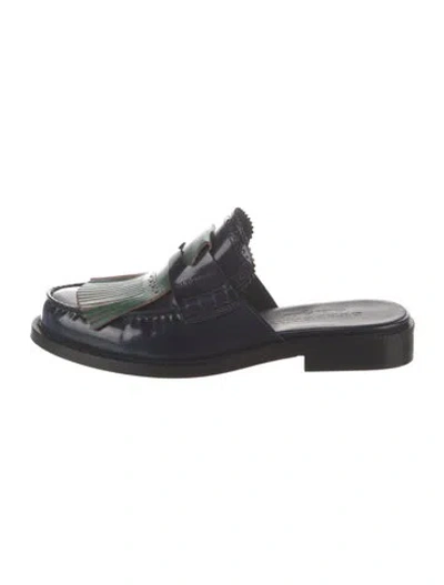 Pre-owned Burberry Leather Fringe Trim Accent Loafers In Blue/green