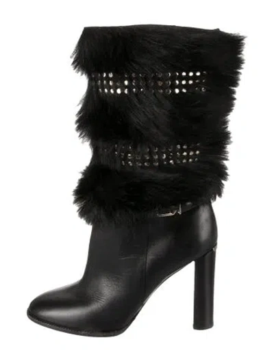 Pre-owned Burberry Leather Fur Trim Boots In Black