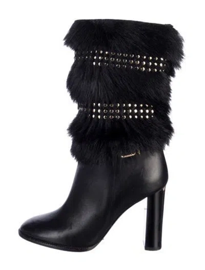 Pre-owned Burberry Leather Fur Trim Boots In Black