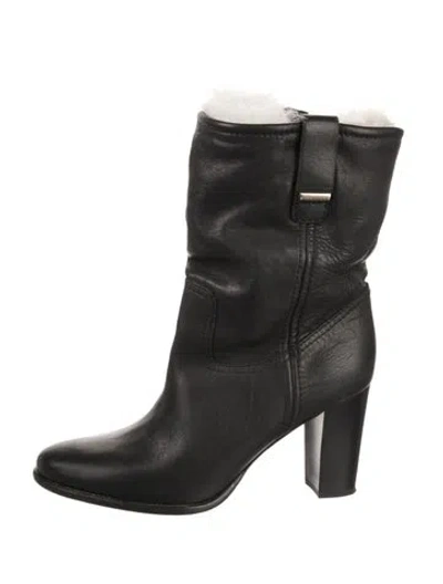 Pre-owned Burberry Leather Fur Trim Boots In Black