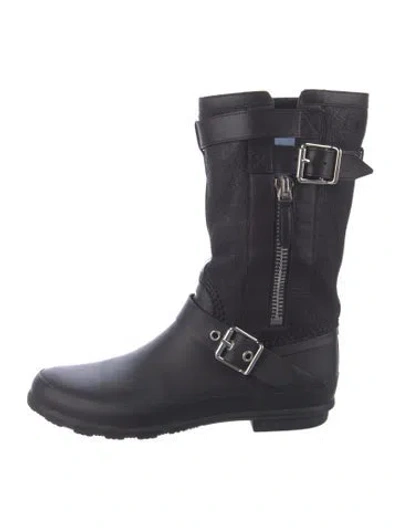 Pre-owned Burberry Leather Fur Trim Moto Boots In Black
