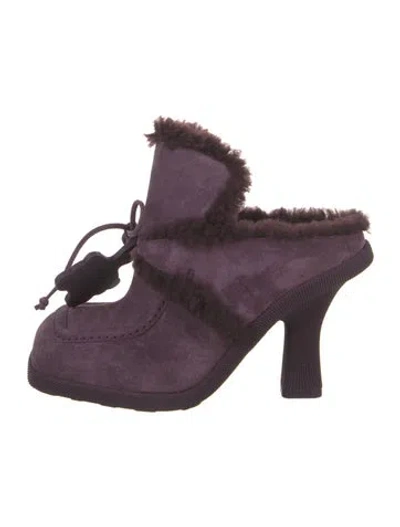 Pre-owned Burberry Leather Fur Trim Mules In Purple