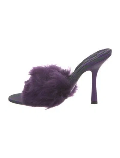 Pre-owned Burberry Leather Fur Trim Slides In Purple