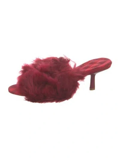 Pre-owned Burberry Leather Fur Trim Slides In Red