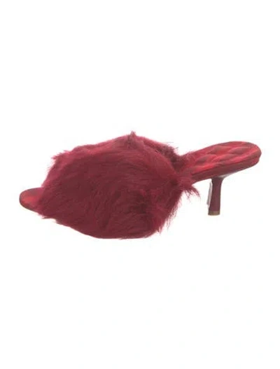 Pre-owned Burberry Leather Fur Trim Slides In Red