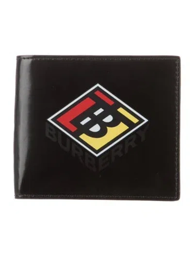 Pre-owned Burberry Leather Graphic Print Bifold Wallet In Black
