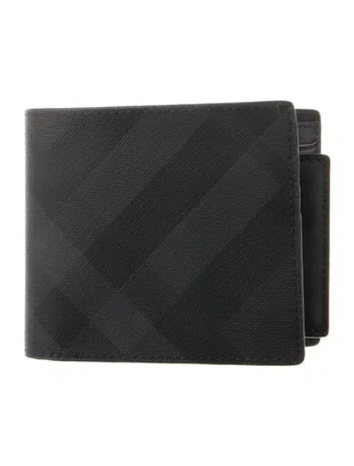 Pre-owned Burberry Leather Graphic Print Bifold Wallet In Black