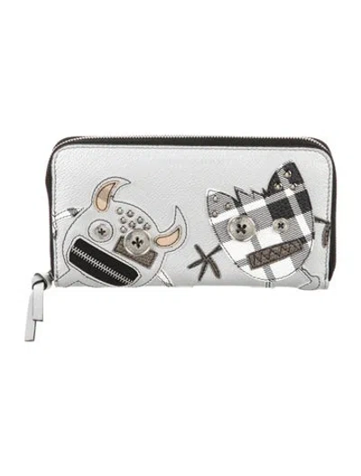 Pre-owned Burberry Leather Graphic Print Continental Wallet In Silver