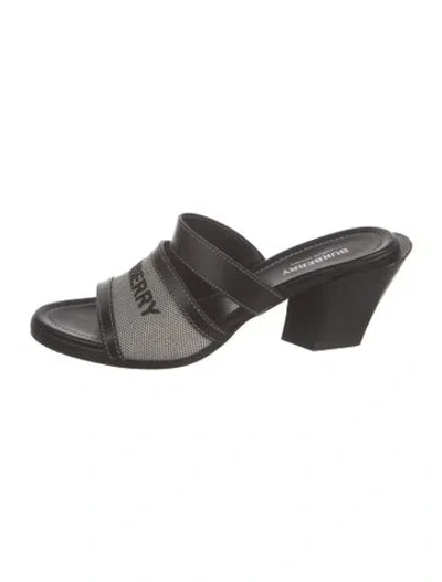 Pre-owned Burberry Leather Graphic Print Sandals In Black