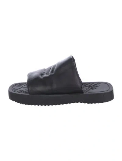 Pre-owned Burberry Leather Graphic Print Slides In Black