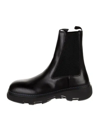 Pre-owned Burberry Leather Grosgrain Trim Chelsea Boots In Black