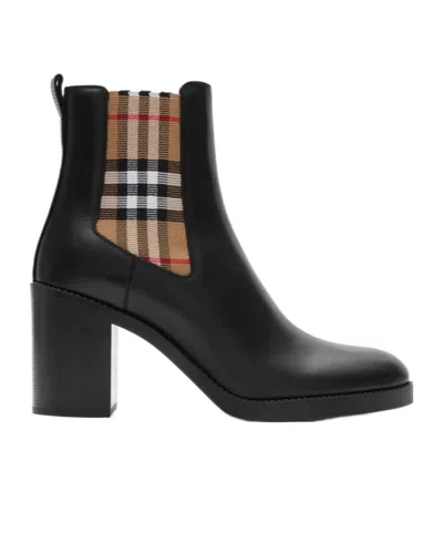 Burberry Leather Hampstead Heel Boots In Black
