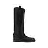 Burberry Women Black Boots With Side Logo Plaque In Leather Woman In Black