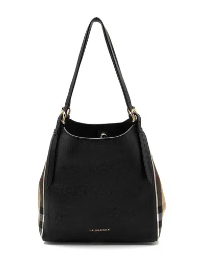 Burberry Leather House Check Canterbury Small Tote (authentic Pre-loved) In Black