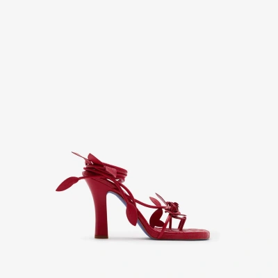 Burberry Ivy Flora Leather Sandals With Heel. In Scarlet